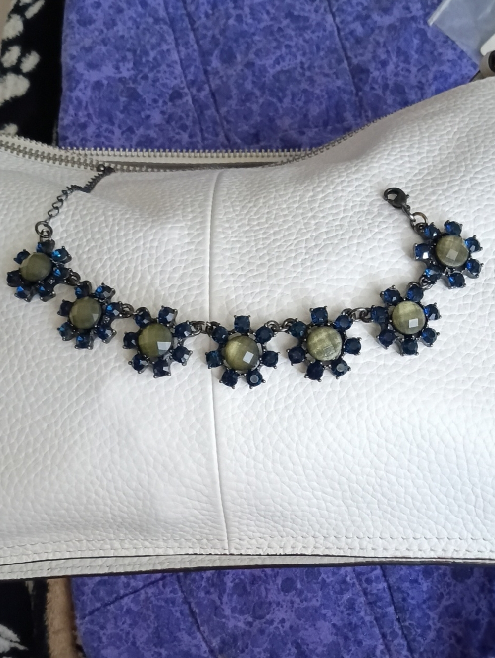 Elegant Blue and Olive Floral Statement Necklace